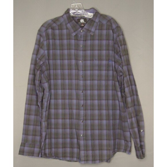 Rock & Republic Button Down Shirt Mens Size XL Blue/Black Long Sleeve Plaid - Picture 2 of 10